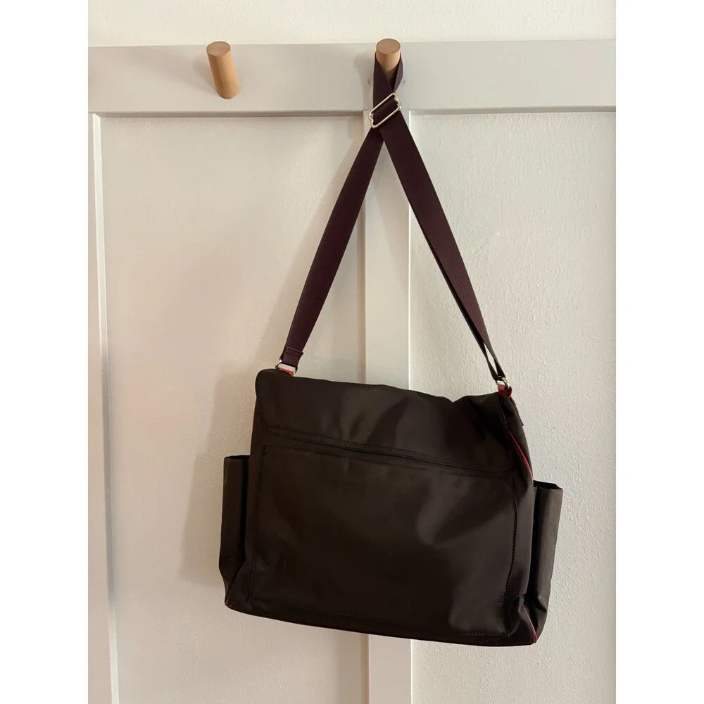 Kate Spade New York brown + red nylon + leather Baby Bag Tote messenger workbag